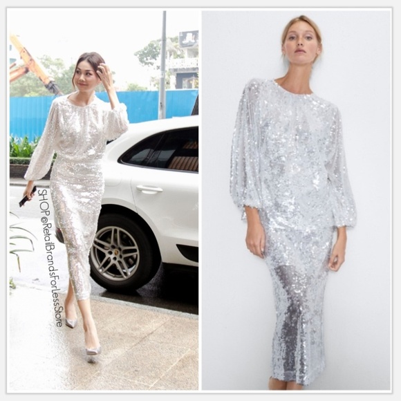zara white sequin long sleeve top